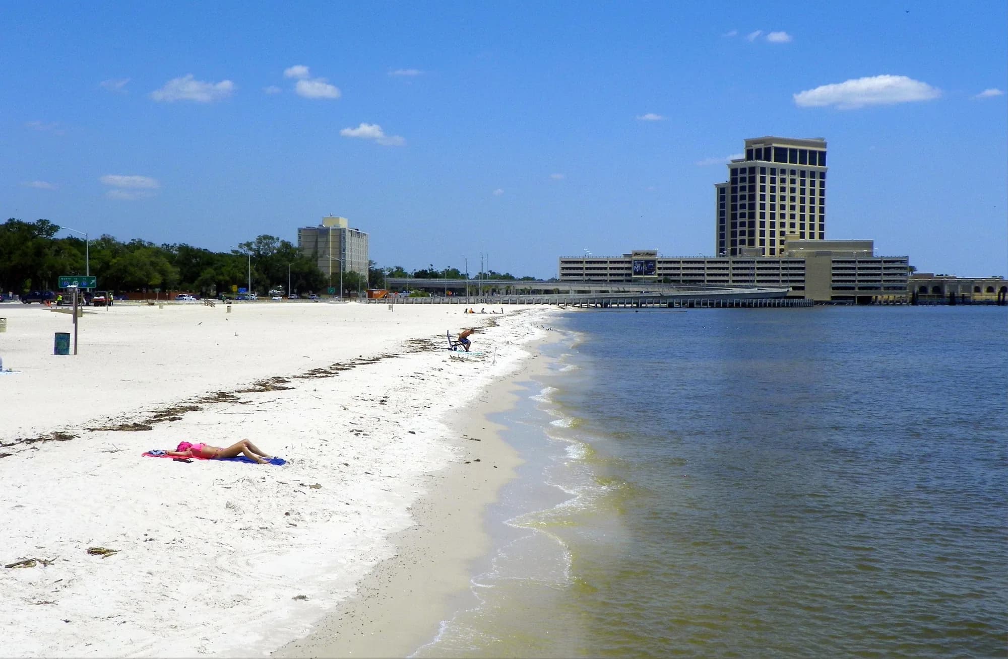 Biloxi beachfront with a casino tower on the Mississippi Gulf Coast