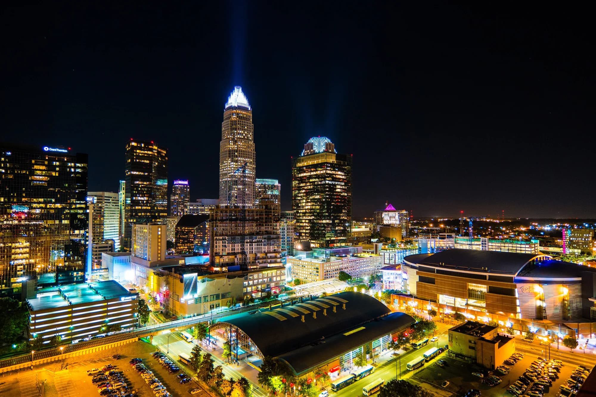 Uptown Charlotte skyline lit at night