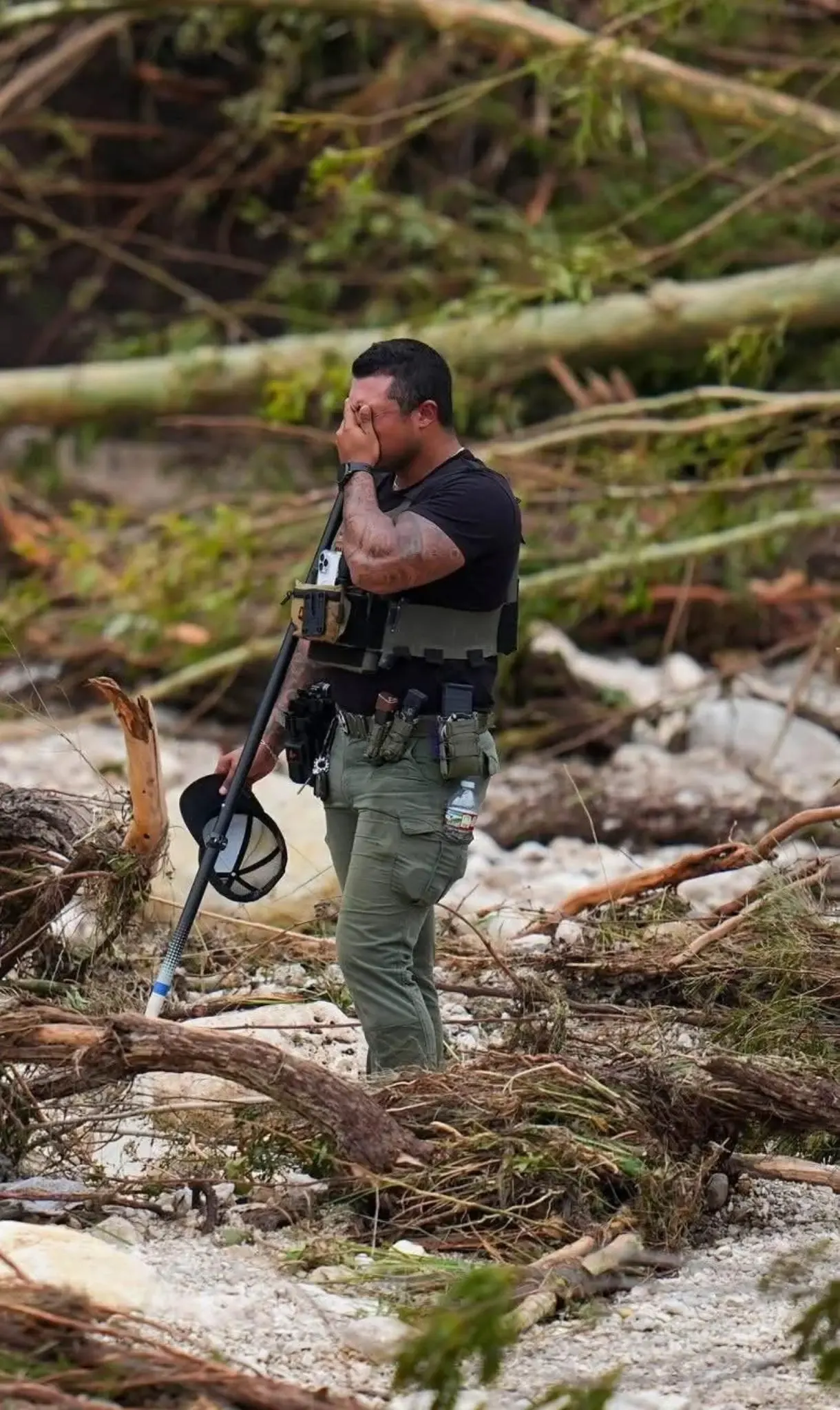 Responder coordinating over radio in rough, changing terrain